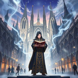 Anime poster featuring Gothic Revival architecture in a rapidly growing city