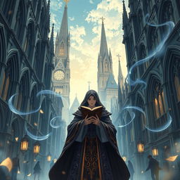 Anime poster featuring Gothic Revival architecture in a rapidly growing city