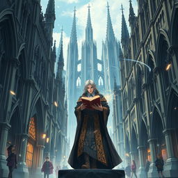 Anime poster featuring Gothic Revival architecture in a rapidly growing city