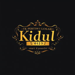 A luxurious t-shirt design for parents of kindergarten children, featuring elegant and sophisticated typography that reads "TK Pertiwi Losari Kidul 2025" with the theme of 'smart and powerful'