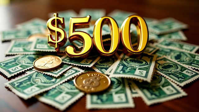 A captivating YouTube thumbnail for a money-making channel video titled 'How to make $500 with Stamps'