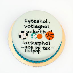 A bento cake designed with the text "футбол, волейбол, баскетбол, литрбол -- все про тебя" accompanied by flat illustrations of balls