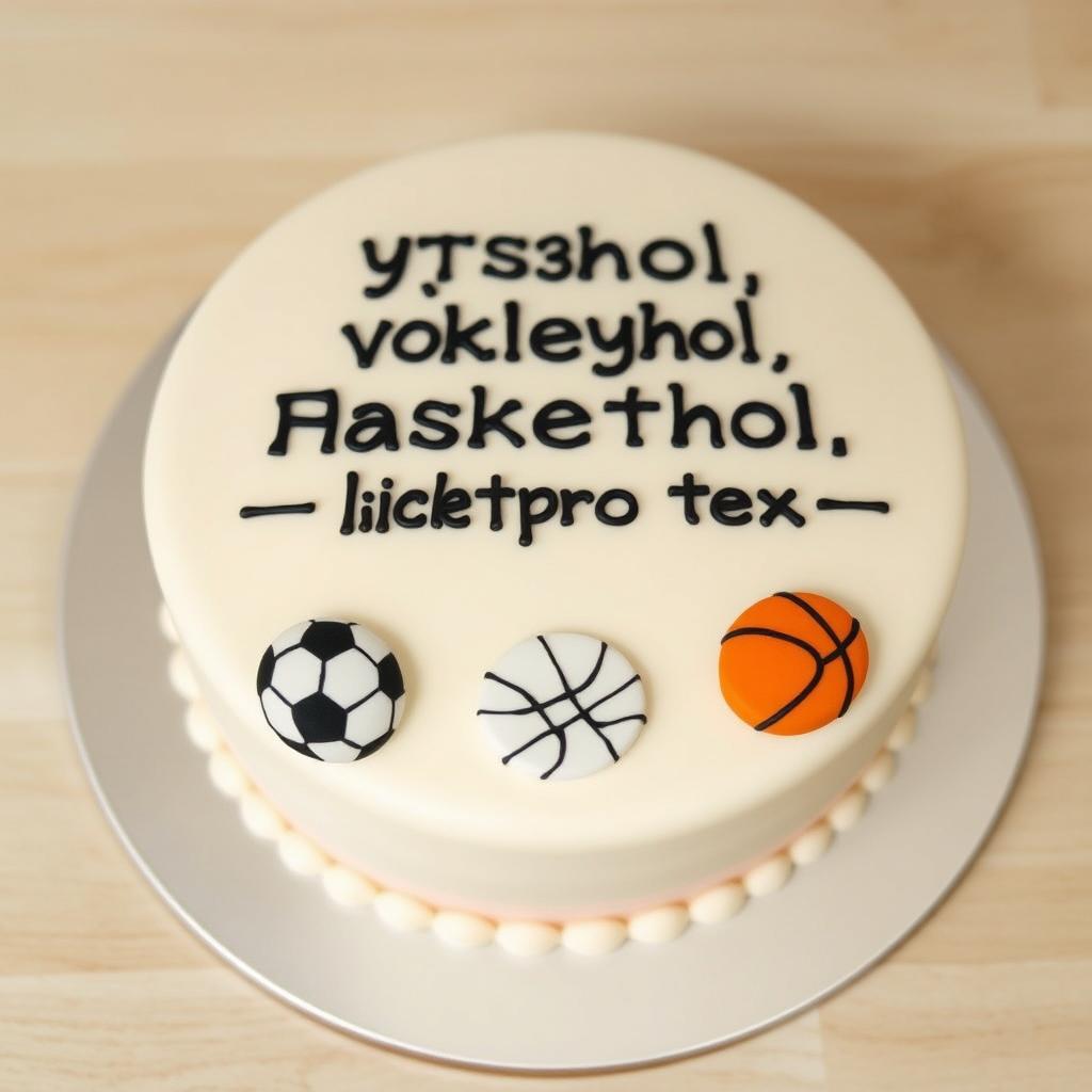 A bento cake designed with the text "футбол, волейбол, баскетбол, литрбол -- все про тебя" accompanied by flat illustrations of balls