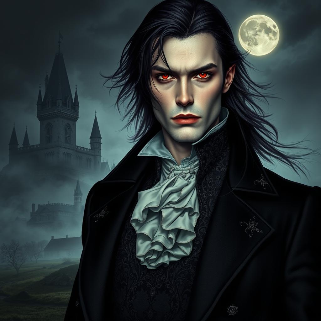 A mysterious and captivating vampire character for the cover of a gothic novel