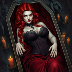 A captivating female vampire character designed for the cover of a gothic novel