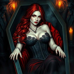 A captivating female vampire character designed for the cover of a gothic novel