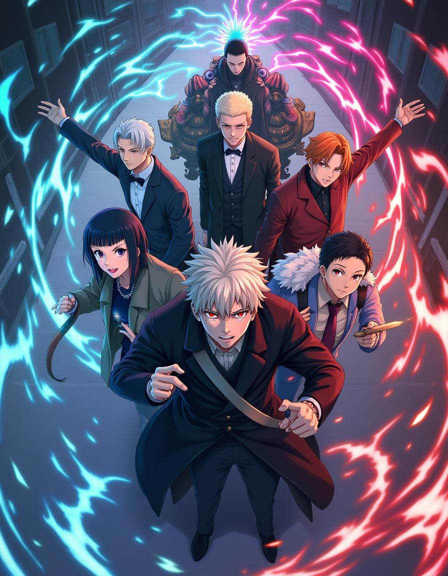 A captivating HD anime poster featuring characters from Jujutsu Kaisen in a dynamic and action-packed pose