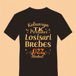 Design a cheerful and elegant t-shirt for parents with the text 'Keluarga TK Pertiwi Losari Kidul Brebes 2025 Hebat'