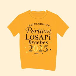 Design a cheerful and elegant t-shirt for parents with the text 'Keluarga TK Pertiwi Losari Kidul Brebes 2025 Hebat'