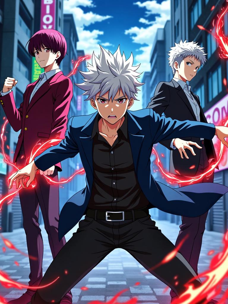 A captivating HD anime poster featuring characters from Jujutsu Kaisen in a dynamic and action-packed pose