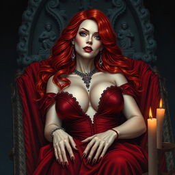 A captivating female vampire character designed for the cover of a gothic novel