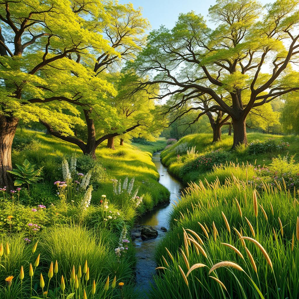 A lush and vibrant verdant landscape filled with diverse greenery and flourishing vegetation