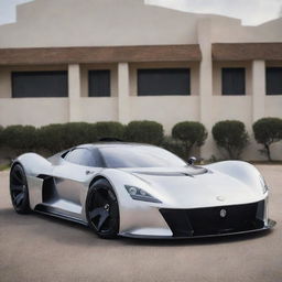 Visualize a classic Mercury car fused with the high-performance, aggressive aesthetics of a Devel Sixteen supercar, creating an extraordinary vintage supercar concept