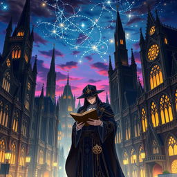 Anime poster showcasing a Gothic Revival architecture city experiencing rapid growth