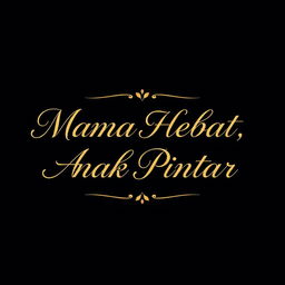 A simple, luxurious, and elegant t-shirt design featuring the phrase 'Mama Hebat, Anak Pintar' rendered in sophisticated calligraphy or an elegant serif typeface