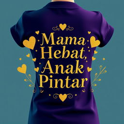 A captivating back design for a t-shirt that combines elements of humor, beauty, luxury, and elegance with the phrase 'Mama Hebat, Anak Pintar'