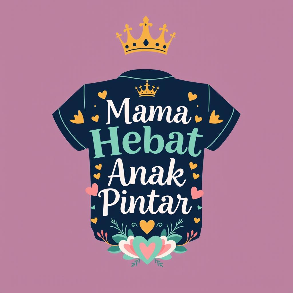 A captivating back design for a t-shirt with a playful yet elegant theme titled 'Mama Hebat, Anak Pintar'