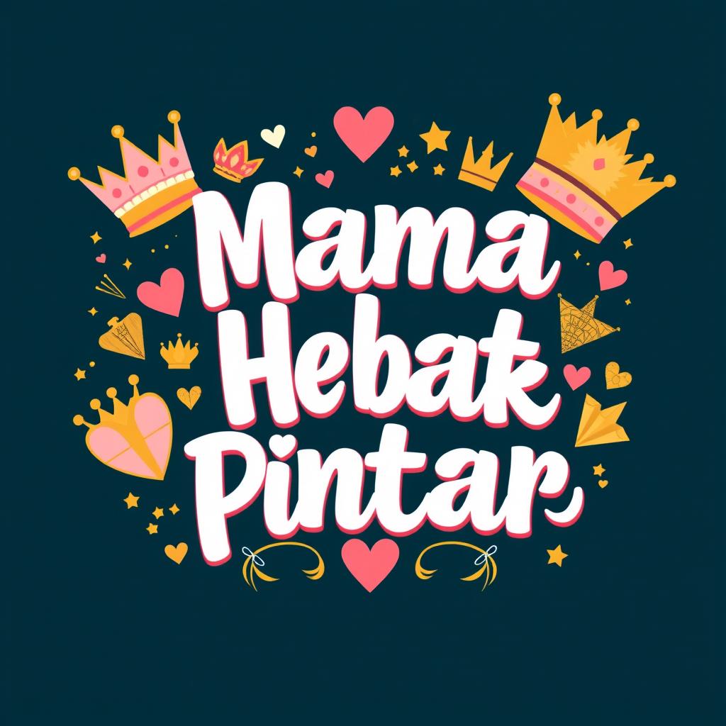 A captivating back design for a t-shirt with a playful yet elegant theme titled 'Mama Hebat, Anak Pintar'