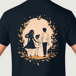 An enchanting back design for a t-shirt with a playful yet sophisticated family theme