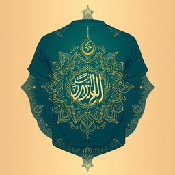 An elegant and whimsical back design for a t-shirt with an Islamic family theme