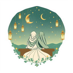 An elegant and whimsical back design for a t-shirt with a Muslim family theme