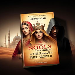 A captivating book cover design for a historical novel titled "The Blood of the Nobles and the Crown of Treachery (دماء النُبلاء)