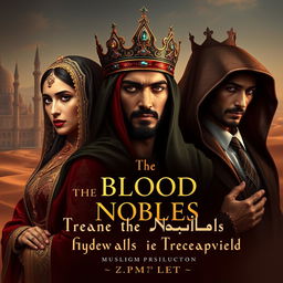 A captivating book cover design for a historical novel titled "The Blood of the Nobles and the Crown of Treachery (دماء النُبلاء)