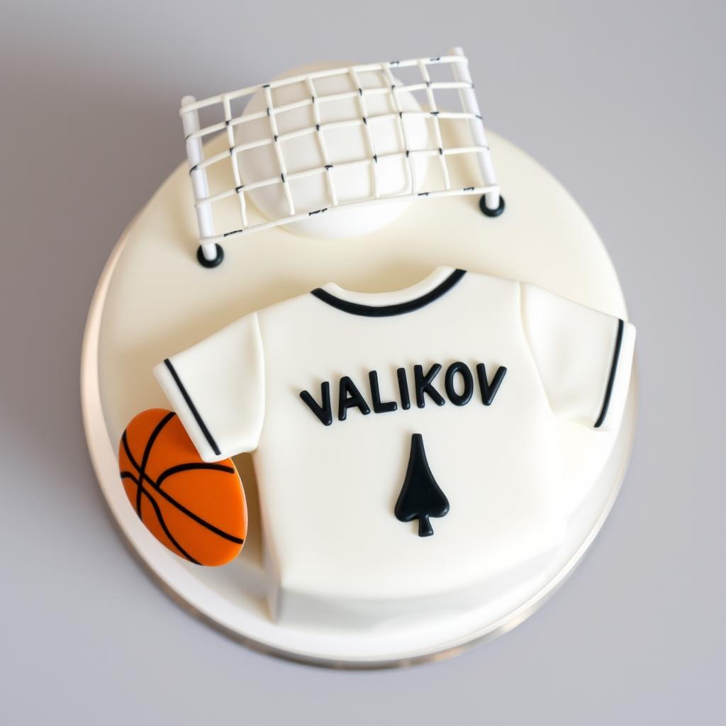 A bento cake design featuring a volleyball net at the top of the cake, with a flat illustration