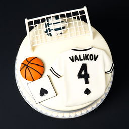 A bento cake design featuring a volleyball net at the top of the cake, with a flat illustration