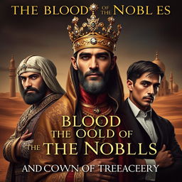 An evocative book cover for the historical novel "The Blood of the Nobles and the Crown of Treachery," set in Egypt in the year 1700 within a Muslim country