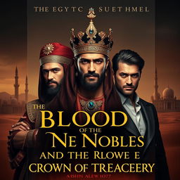 An evocative book cover for the historical novel "The Blood of the Nobles and the Crown of Treachery," set in Egypt in the year 1700 within a Muslim country