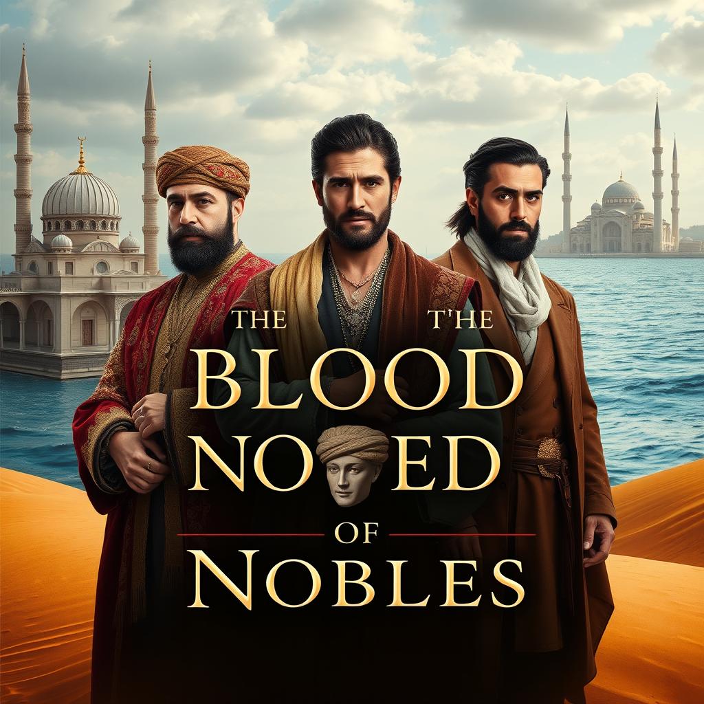 A stunning book cover for "The Blood of the Nobles," a historical novel set in Egypt circa 1700 in a Muslim country