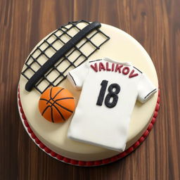 A bento cake design with a black volleyball net at the top of the cake