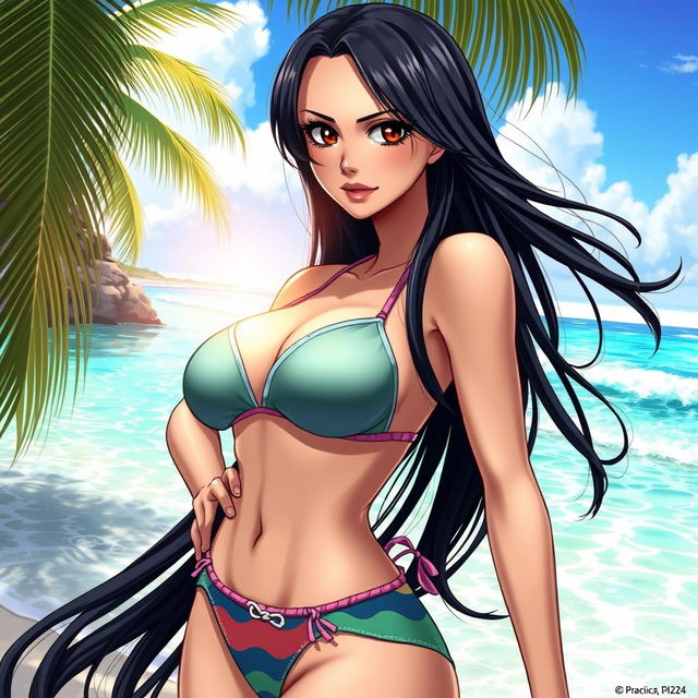 A realistic depiction of Boa Hancock from One Piece wearing a bikini