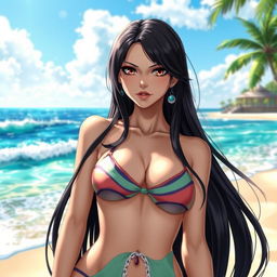 A realistic depiction of Boa Hancock from One Piece wearing a bikini