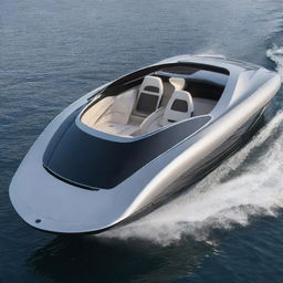 Visualize a luxurious speed boat that incorporates the sleek, aerodynamic features and elegant colors of a McLaren supercar