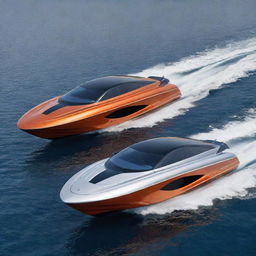 Visualize a luxurious speed boat that incorporates the sleek, aerodynamic features and elegant colors of a McLaren supercar