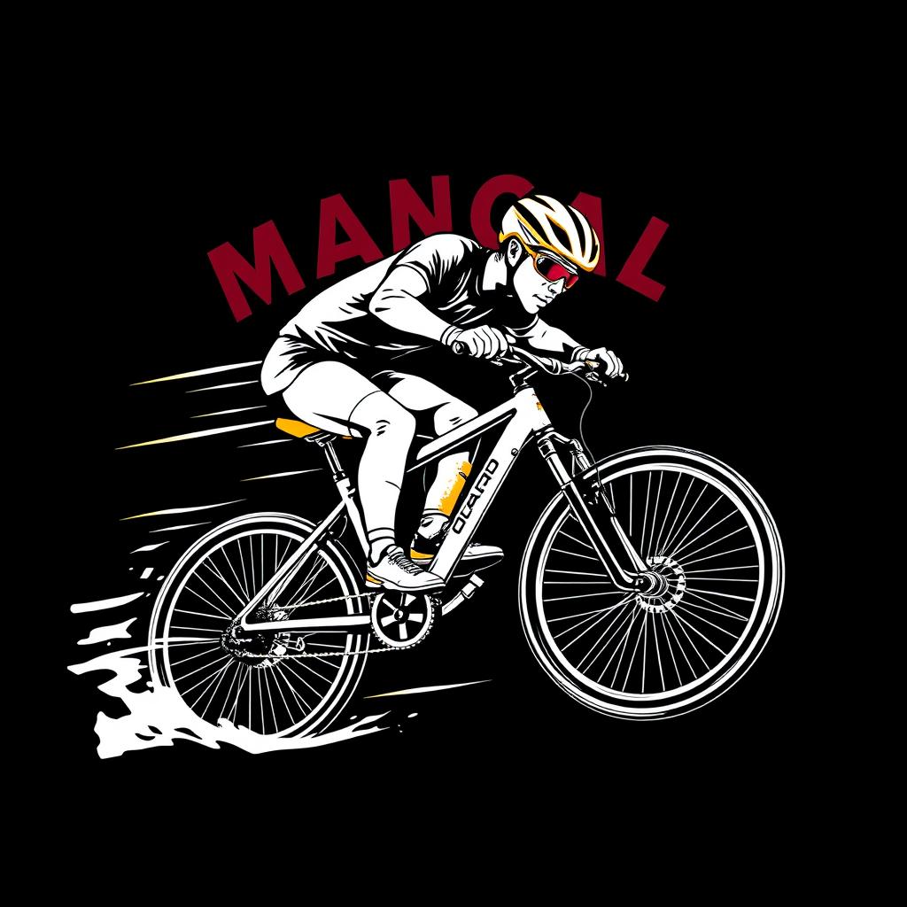 An intense and dynamic 4-color illustration of a person riding a bicycle to the extreme, showcasing action and movement