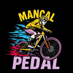 An intense and dynamic 4-color illustration of a person riding a bicycle to the extreme, showcasing action and movement