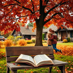 A romantic autumn book cover featuring a cozy countryside scene