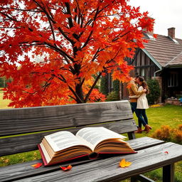 A romantic autumn book cover featuring a cozy countryside scene