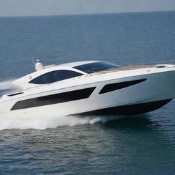 Visualize a high-speed luxury boat exhibiting the unique features and power of a Saleen supercar