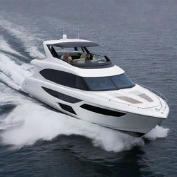 Visualize a high-speed luxury boat exhibiting the unique features and power of a Saleen supercar