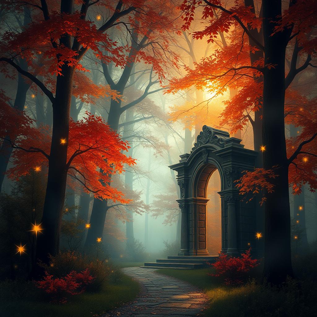 A magical autumn-themed book cover for a romance novel