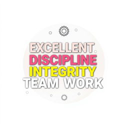 A compelling graphic design artwork showcasing the tagline: "Excellent, Discipline, Integrity, Team Work