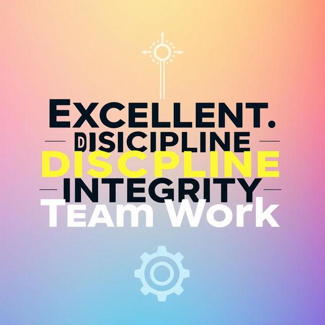 A compelling graphic design artwork showcasing the tagline: "Excellent, Discipline, Integrity, Team Work