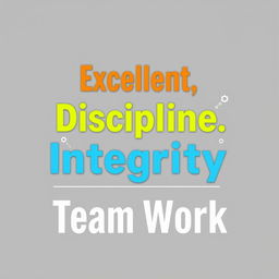 A compelling graphic design artwork showcasing the tagline: "Excellent, Discipline, Integrity, Team Work