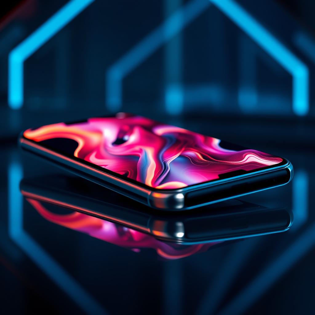 A close-up shot of a cutting-edge smartphone with a stunning, edge-to-edge bezel-less display