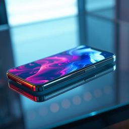 A close-up shot of a cutting-edge smartphone with a stunning, edge-to-edge bezel-less display