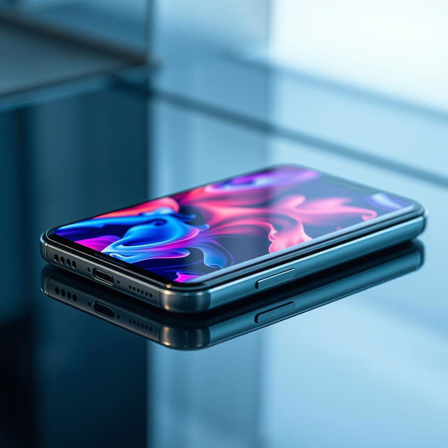 A close-up shot of a cutting-edge smartphone with a stunning, edge-to-edge bezel-less display